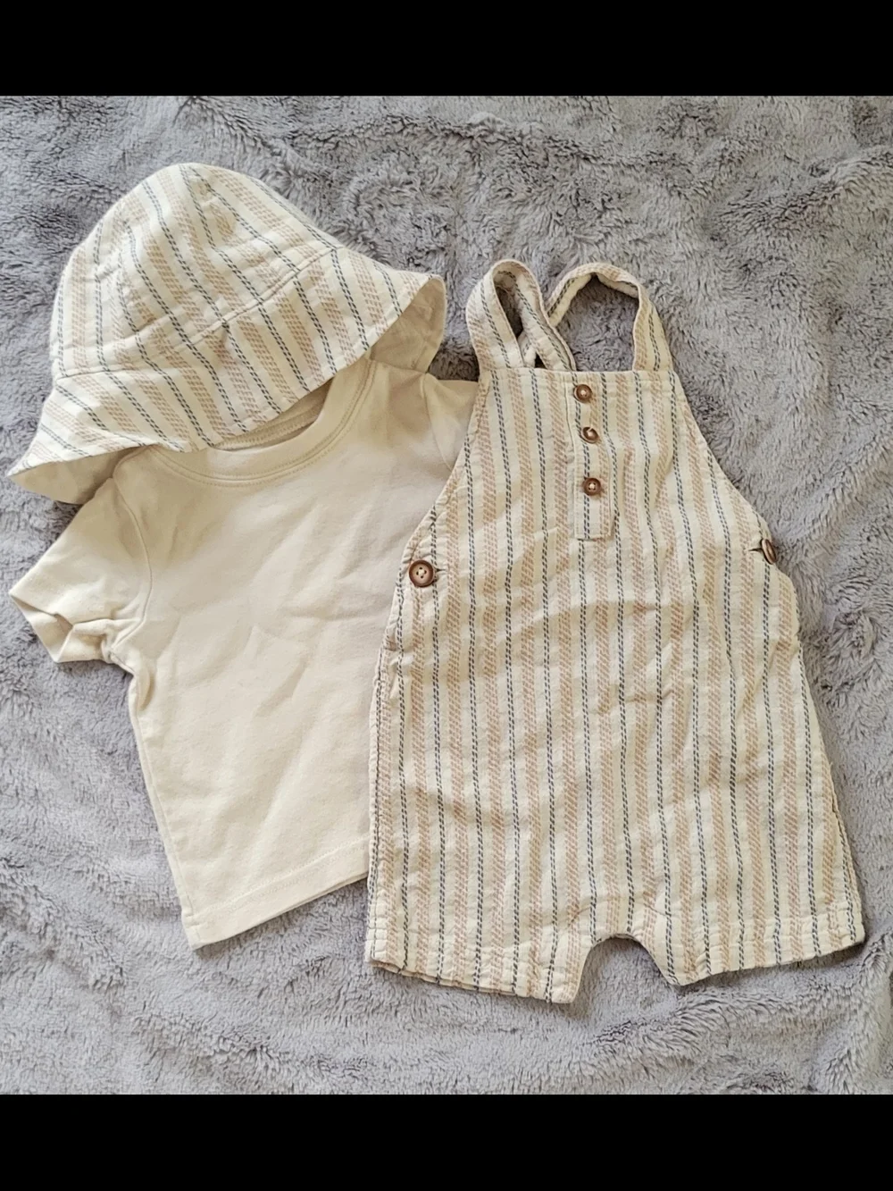 Carter's Cream Striped & Tan Tree Print Baby Rompers-size 9m